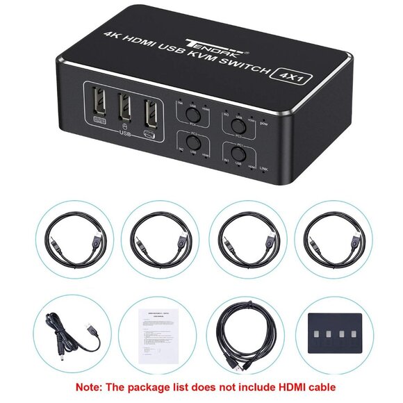 Tendak HDMI KVM Switch, 4K HDMI 4 in 1 Out KVM Switch Box Keyboard Mouse Printer - Picture 5 of 6